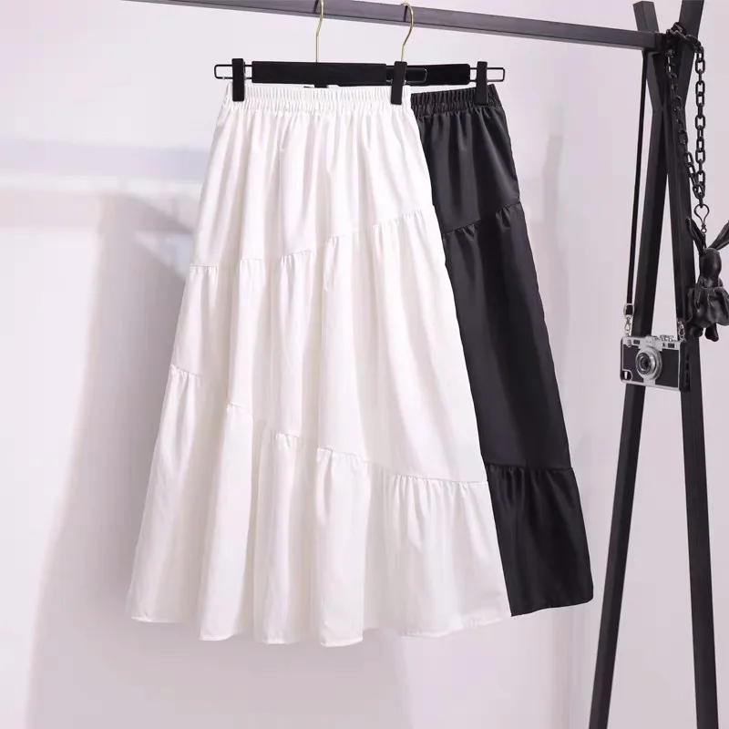 

Женская юбка с высокой талией, простая свободная трапециевидная юбка с широким подолом, с эластичным поясом, в Корейском стиле, лето 2021