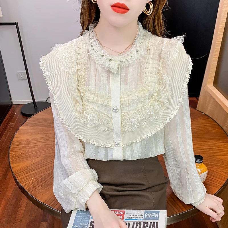 

Рубашка женская кружевная с длинным рукавом, белая