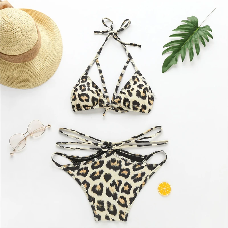 Микро леопардовый комплект бикини 2020 бандажный танга мини Купальник для женщин