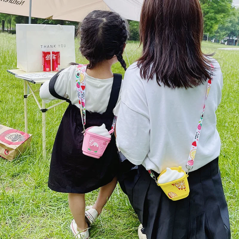 2022 New Cute Girls Ice Cream Children Messenger Bags Baby Wallet Waterproof Silicone Parent-child Bag