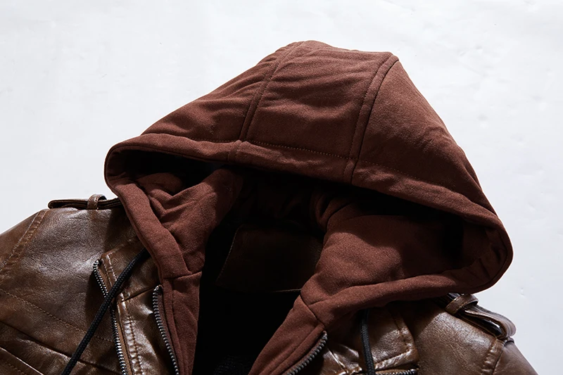 

Men's Winter Leather Jackets Business Casual Coat Motorcycle Biker Leather Jacket Hooded Zipper chaqueta cuero hombre