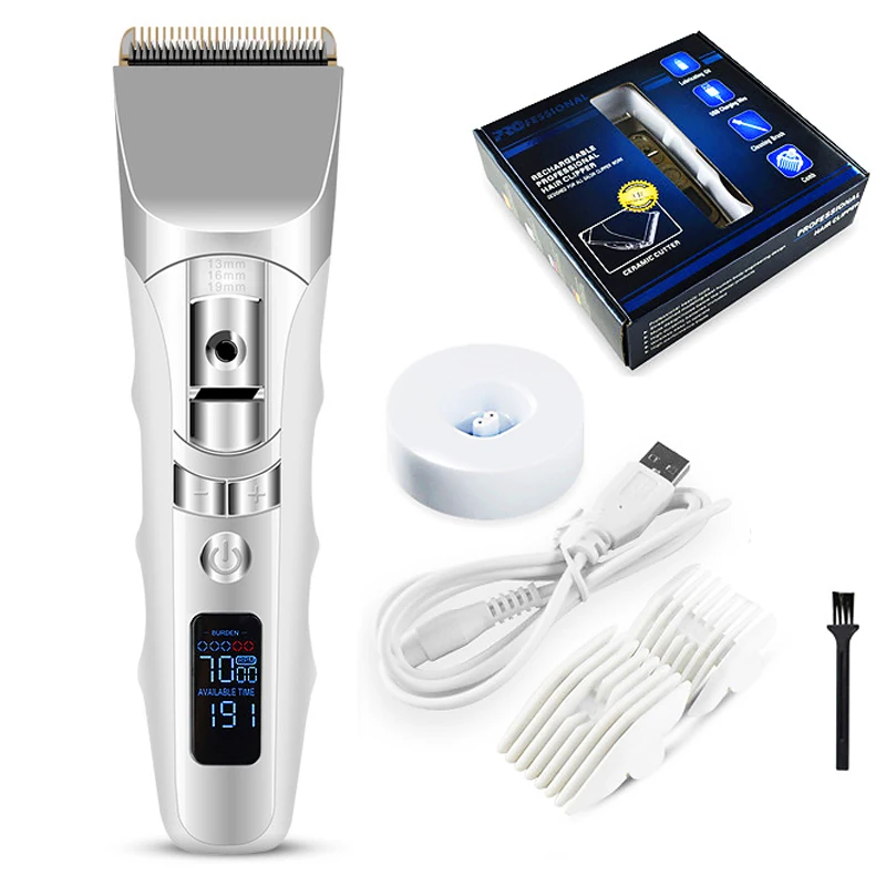 

2021 USB Professional Digital Hair Trimmer Rechargeable Electric Hair Clipper Men's Cordless Haircut Adjustable Ceramic Blade