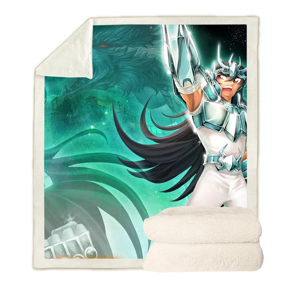

CLOOCL The Knights of the Zodiac Saint Seiya Warm Plush 3D Print Soft Winter Blanket Bed Travel Decorative Sofa Two-layer Quilt