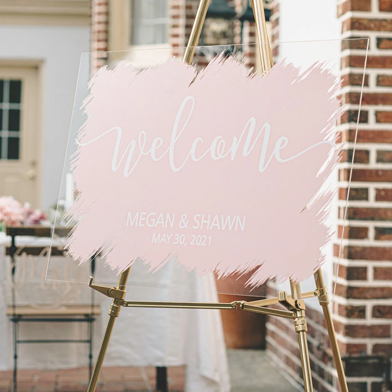 

Wedding Welcome Sign,Clear Acrylic Welcome Sign,Plexiglass Welcome Sign,Painted Background,Brushed Sign,Modern Wedding Decor