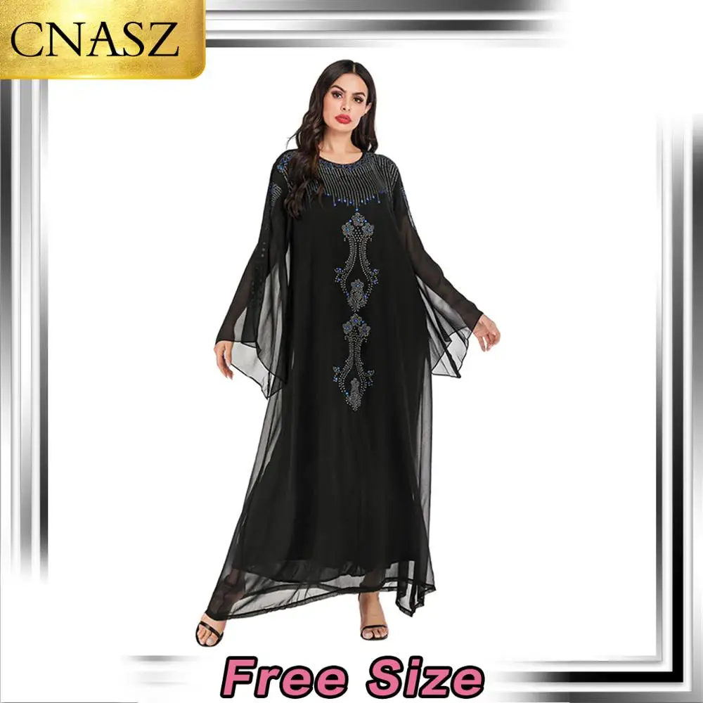 Элегантное мусульманское шифоновое платье Abaya Arab Singapore с длинными рукавами