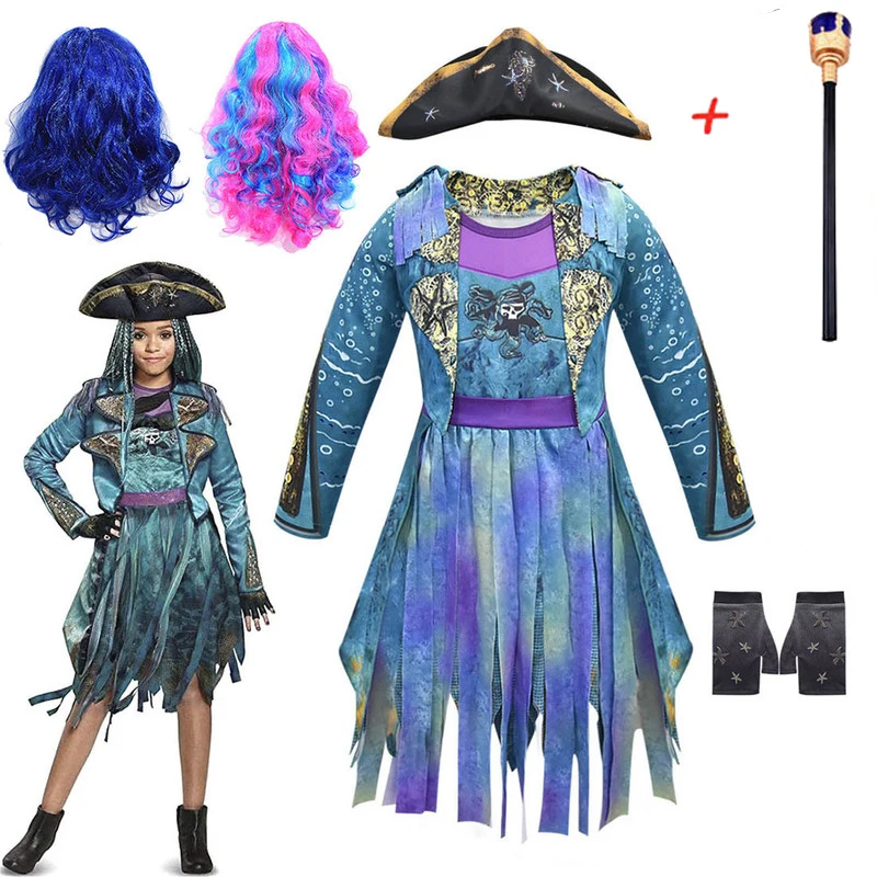 Косплей шапочка и платье для детей взрослых костюм на Хэллоуин с синими прямыми