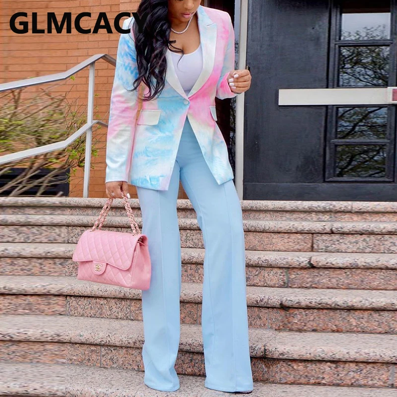

Long Sleeve Abstract Printed Peak Lapel One Button Blazer OL Workwear Tops
