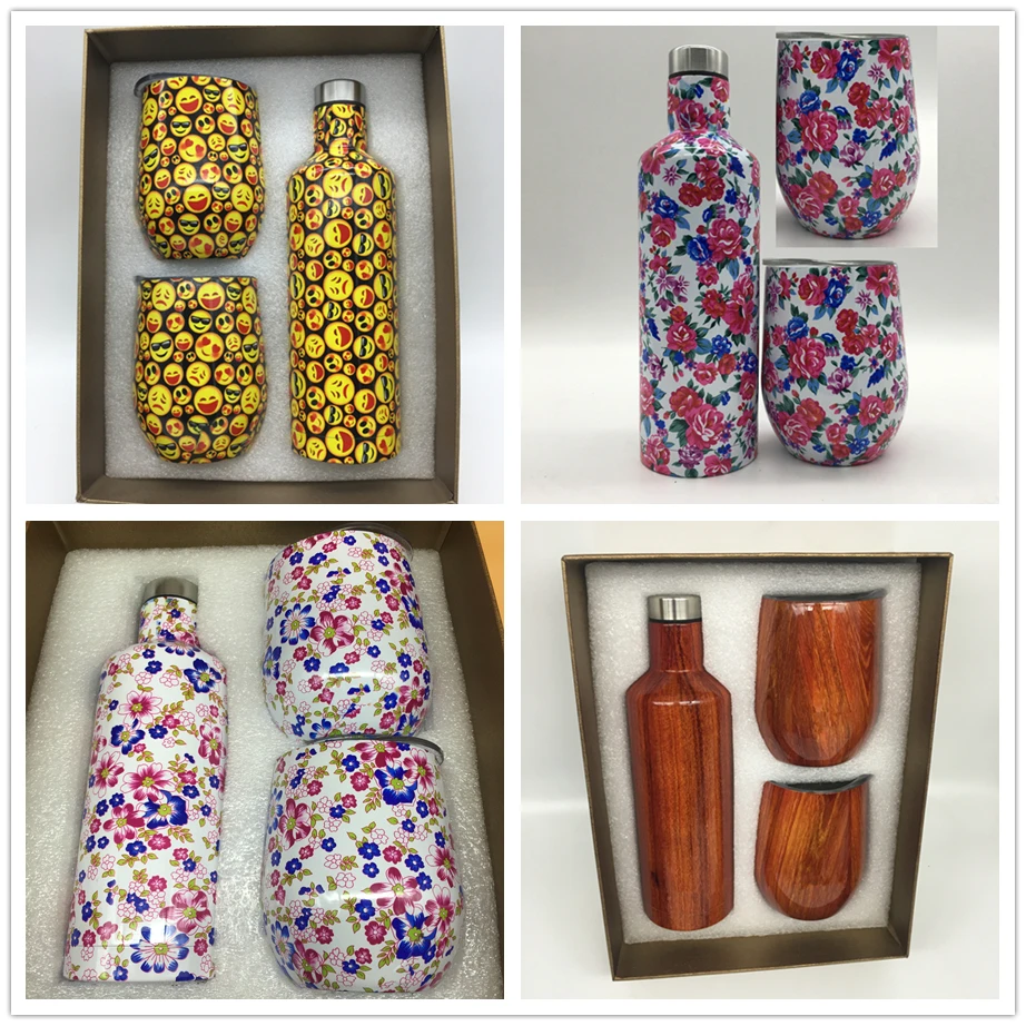 10 компл./лот Подарочная коробка 2*12oz чашки бокалы для вина + 1*500 мл бутылка из