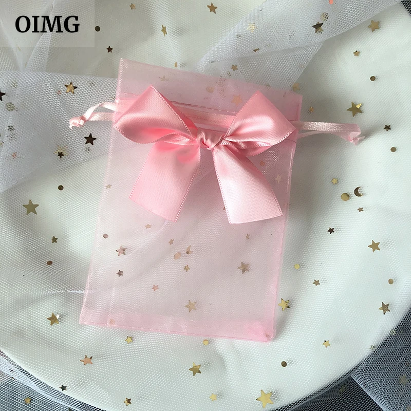 

9x12 Pink Butterfly Knot Organza Bag Jewelry Packaging Bags Wedding Party Decoration Drawable Bags Gift Pouches Wholesale 1pcs