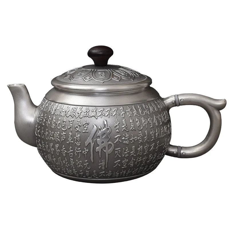 

Highend Sterling Silver 999 Tea Set Full Silver Insulation Heart Lotus Buddha words Teapot Cups Tea Set Retro Color Kettle Gifts