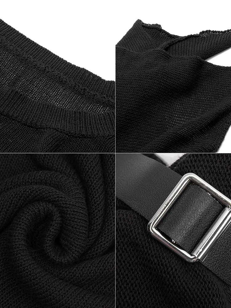 Женский свободный пуловер в стиле панк Черный Асимметричный свитер с круглым