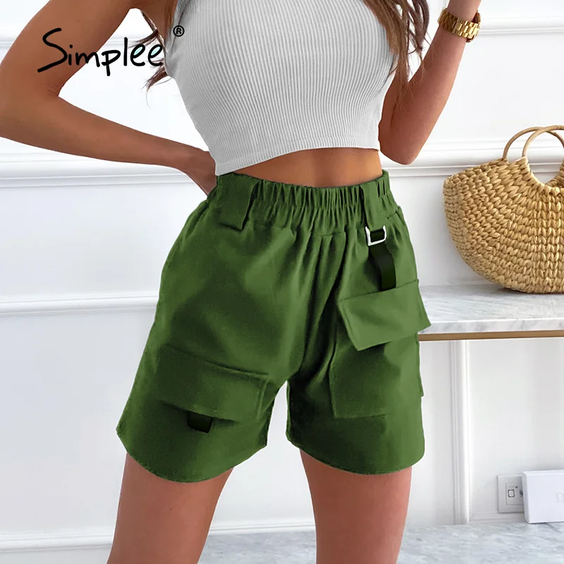 

Simplee Casual pocket black women shorts summer Overall soft stylisd shorts female Fashion elastic waist soft ladies bottoms