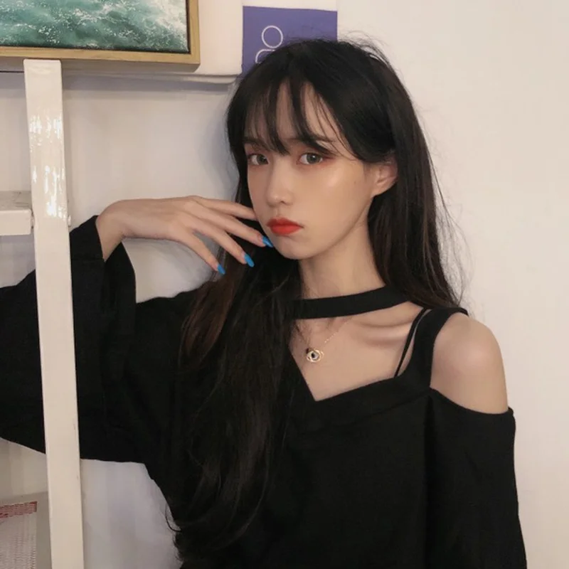 Женская футболка с длинным рукавом V-образным вырезом свободный весенний ажурный