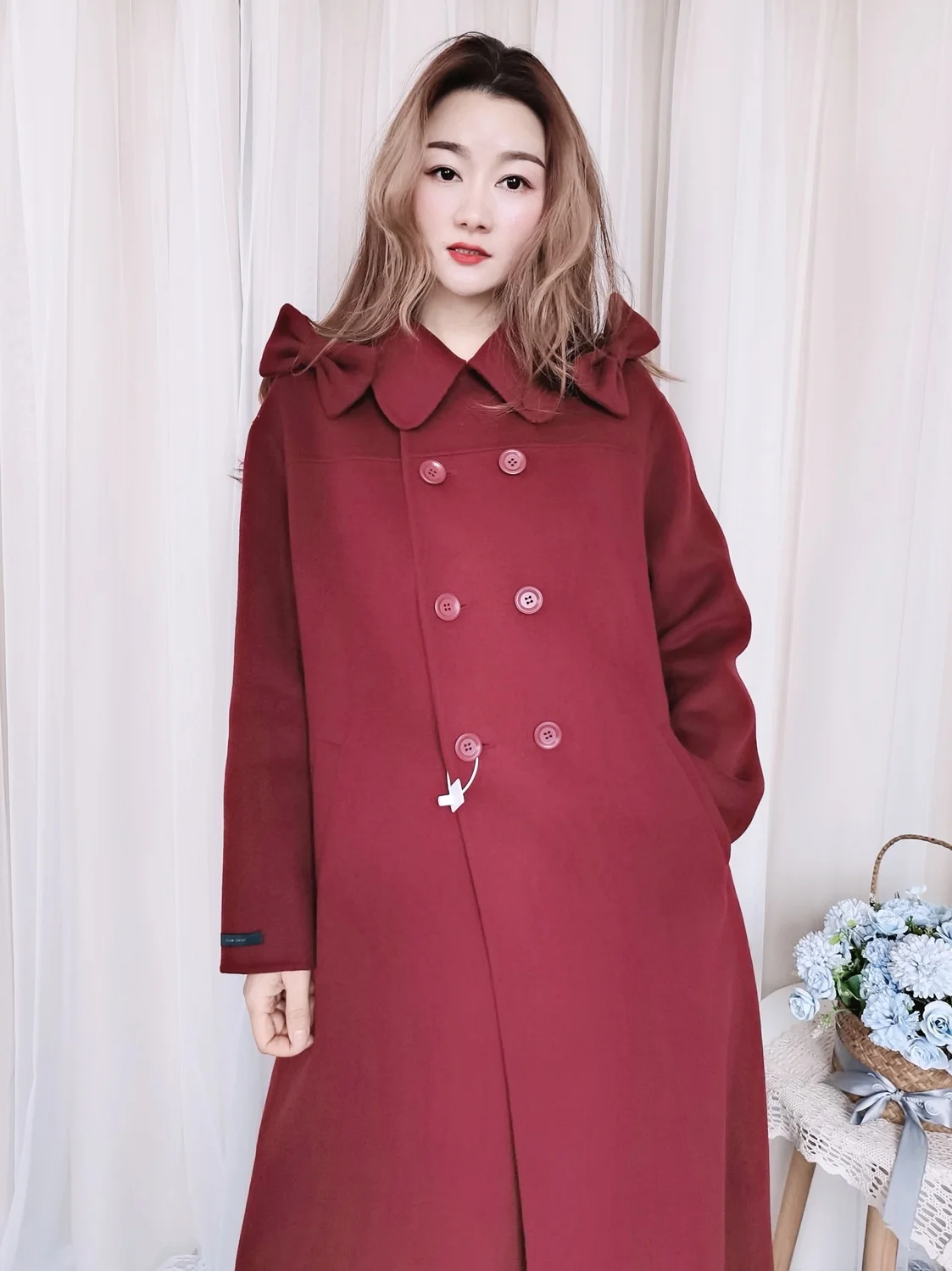 

Женское двухстороннее кашемировое пальто, шерстяное твидовое пальто с маленьким отложным воротником и бантом на спине, весна 2021