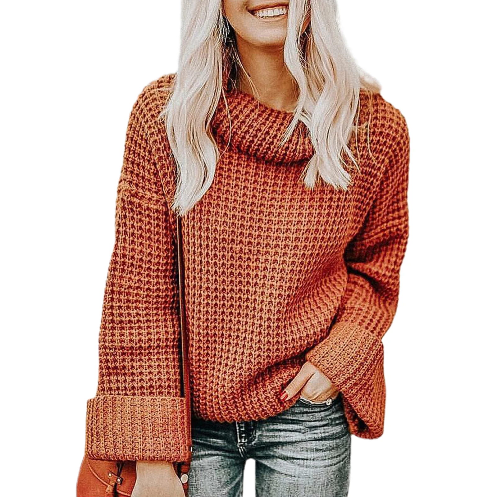 

IMCUTE Loose Waffle Sweater Women 2021 New Korean Elegant Knitted Sweater Oversized Warm Female Pullovers Fashion Solid Tops