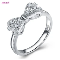 hot silver bow knot ring cubic zircon 925 sterling silver ring for women girls engagement finger rings jewelry party gift