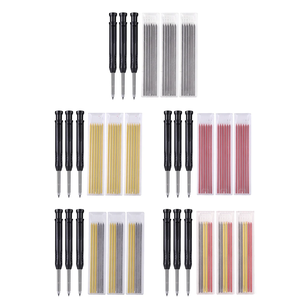 

Solid Carpenter Pencil Set With 18 Refill Leads Built-in Sharpener Marking Tool Woodworking Deep Hole Mechanical Pencils