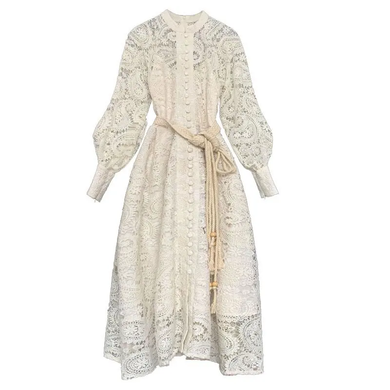 

XITAO Mesh Dress Fashion New Women White Hollow Out Small Fresh Casual Single Breast False Two Piece Loose Dress LDD1009