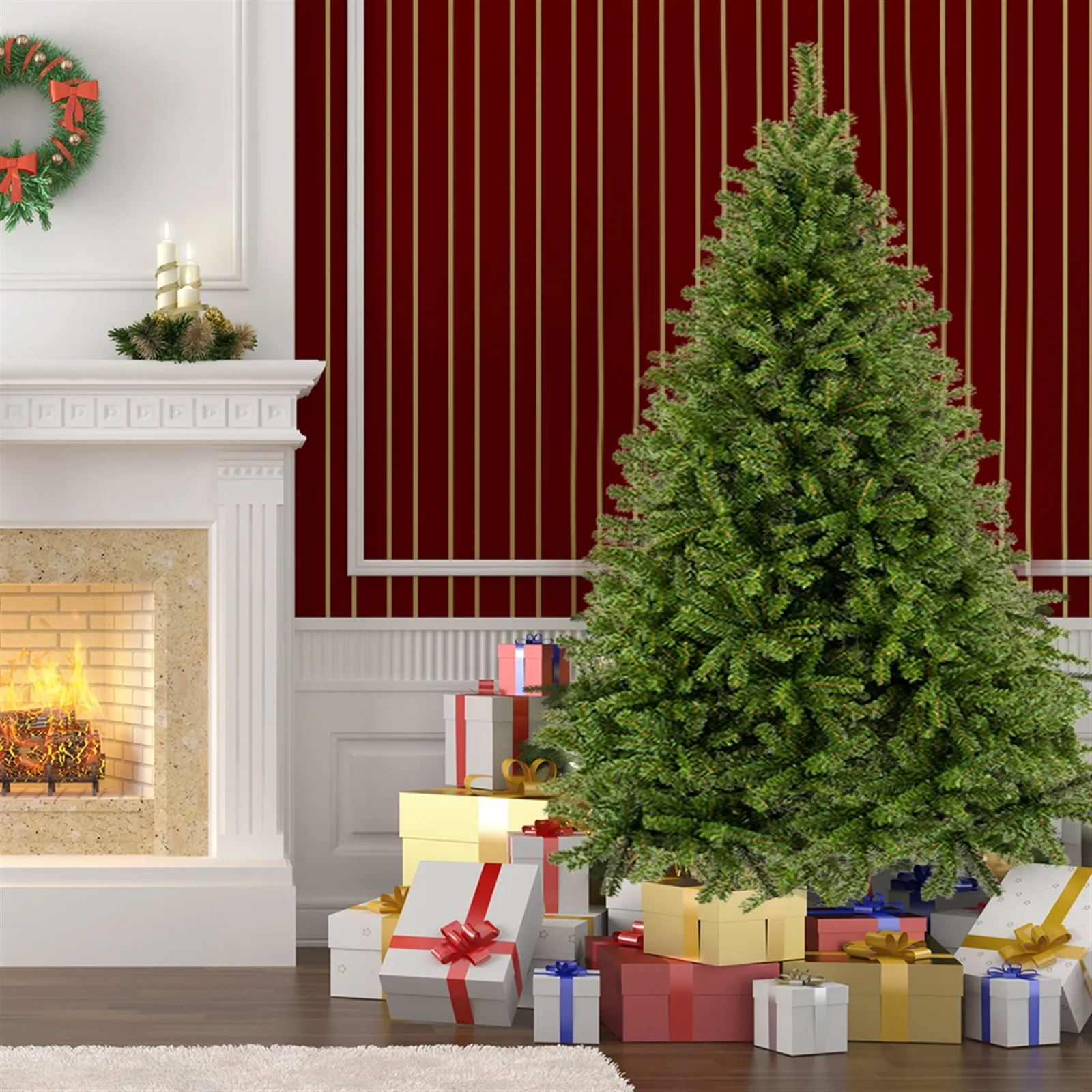 

2.3M New Year Gift Snowflake Family Hotel Mall Decoration 7.5FT Unlit Artificial Full 1450 Branches Christmas Pine Tree
