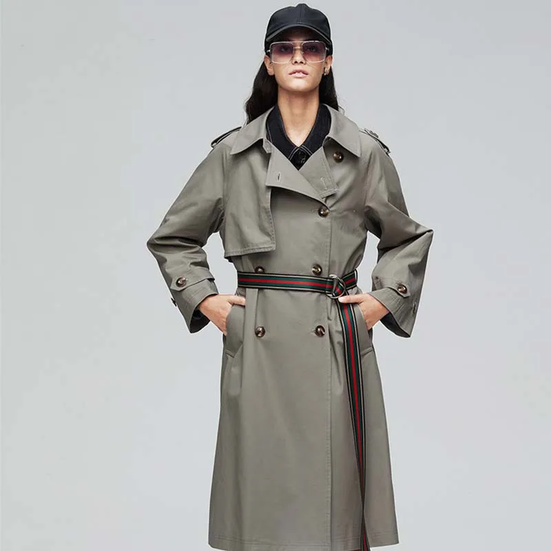 Осенне-зимний Тренч однотонный длинный рукав ветронепроницаемый с защитой от