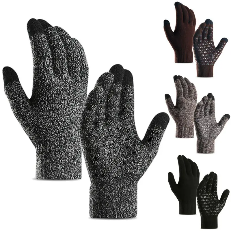2020 Men's Knitted Gloves Winter Autumn Male Touch Screen High Quality Plus Thin Velvet Solid Warm Mittens Business | Аксессуары для