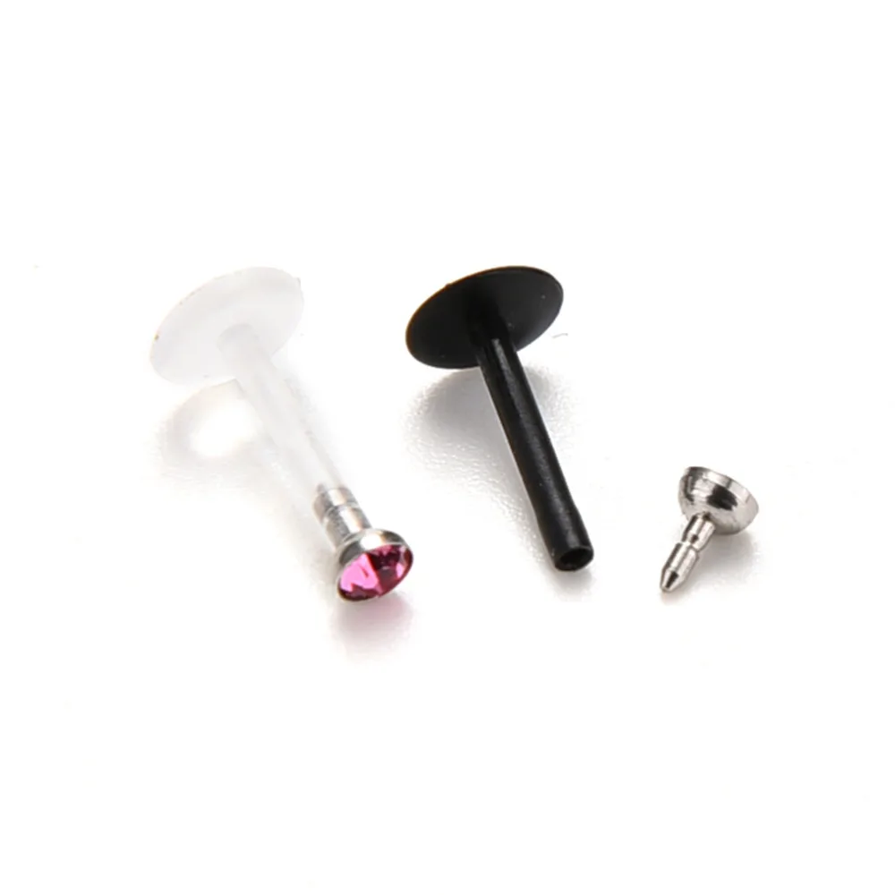 

10PCS/Bag Fashion Punk White Black 16G Acrylic CZ Crystal Labret Stud Monroe Bar Lip Ring Piercing High Quality Lip Studs