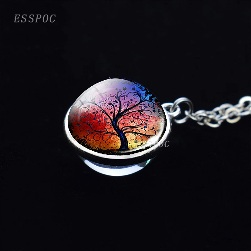 silver Женские Модные Кристаллы двухсторонняя, для стекла шар лист ожерелье-клевер кулон Для женщин Lucky Дерево желаний ювелирные изделия - Окраска металла: silver