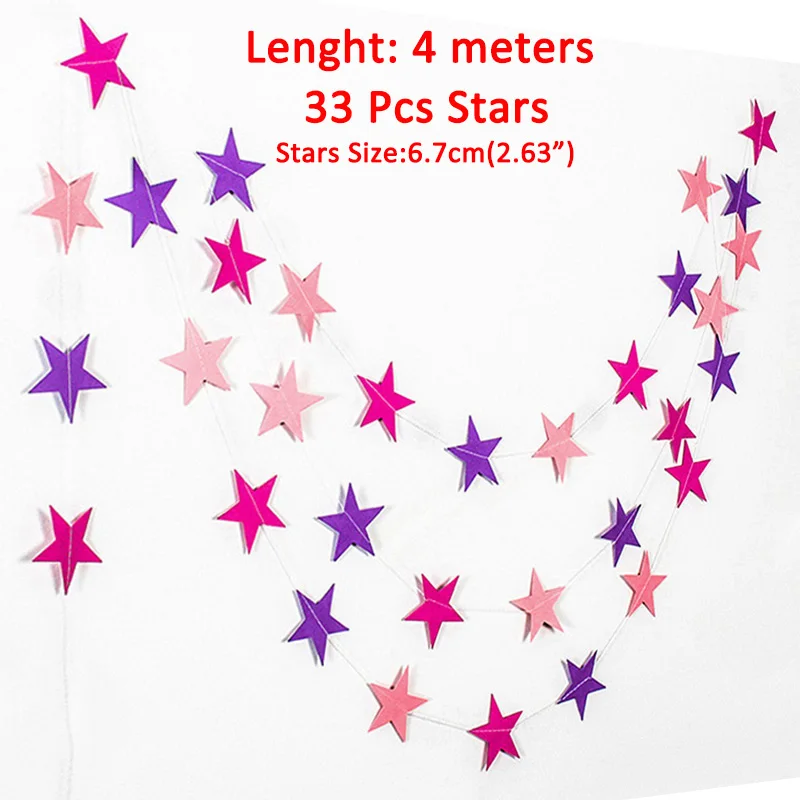 pink star banner 5 м бумага волнистая Растяжка с флажками День рождения украшения Дети 1st baby мальчик девочка Babyshower свадебные принадлежности - Цвет: pink star banner