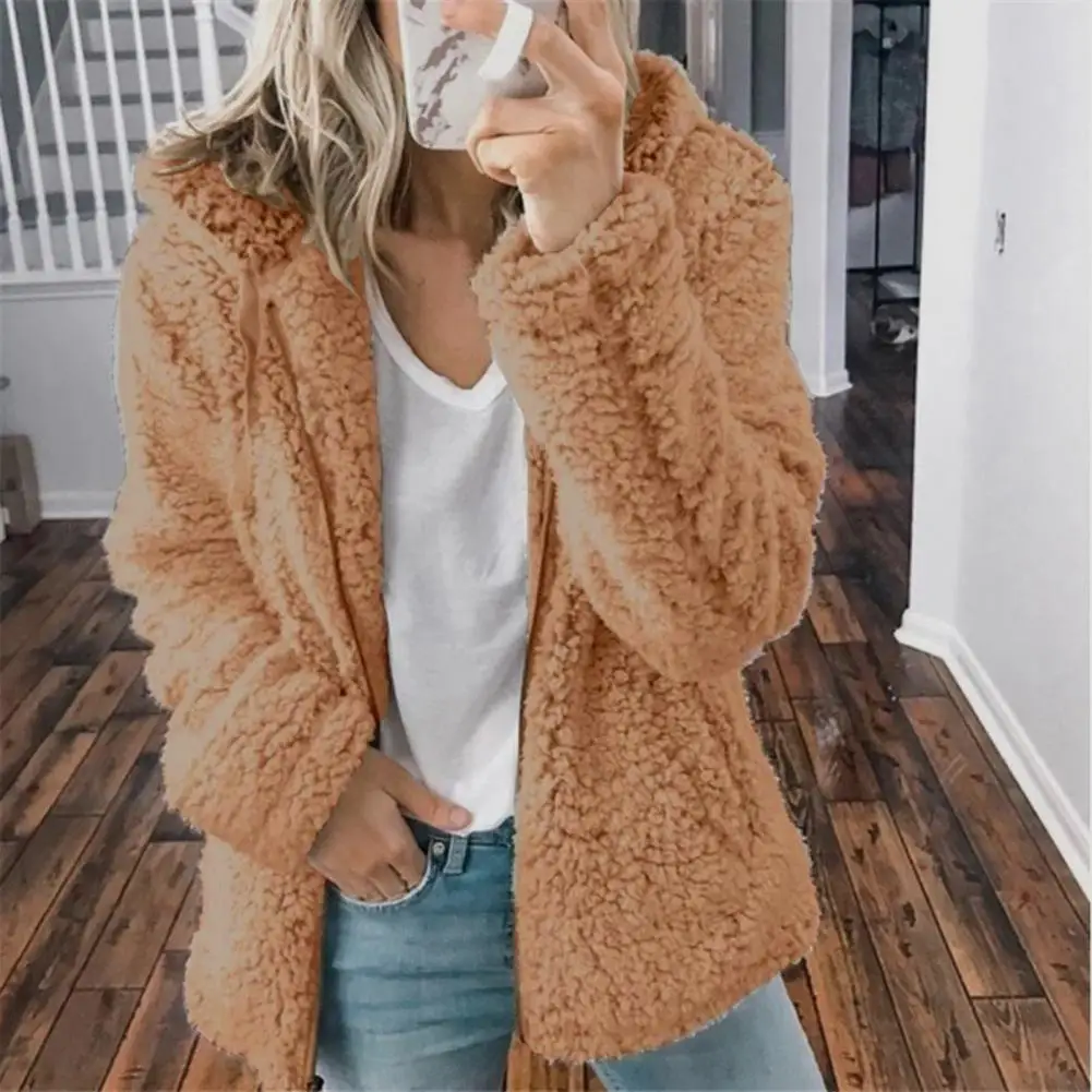 Elegant Plush Solid Color Jacket Coat Fleece Coat Women Loose Fit