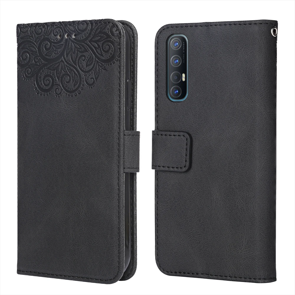 Luxury Leather Case for OPPO Reno3 Pro China Flower Embossing CPH2173 Wallet Flip Phone Reno 3 | Мобильные телефоны и