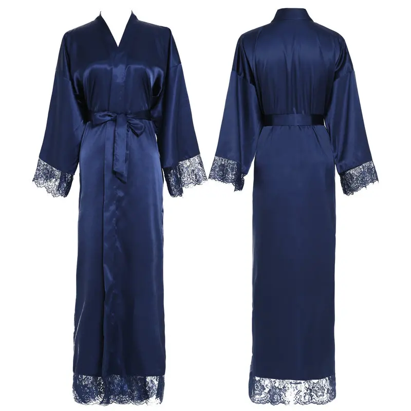 

New Silk Satin Lace Robes Bridesmaid Bride Robes Wedding Long Robe Bathrobe Womens Robe White