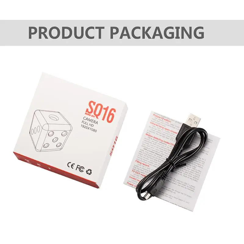 

HD 1080P SQ16 Mini Camera Video Recorder Infrared Night vision Detection Micro Cam 360Degree Rotation Digital Camcorder