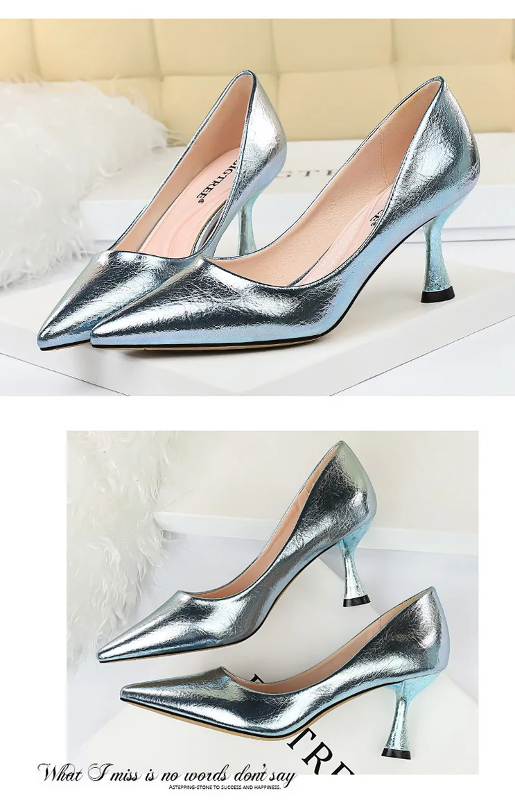 New Women Pumps High Thin Heel Metal Pointed Toe Shallow Sexy Ladies Bridal Wedding Women Shoes Gold High Heel Female Pumps