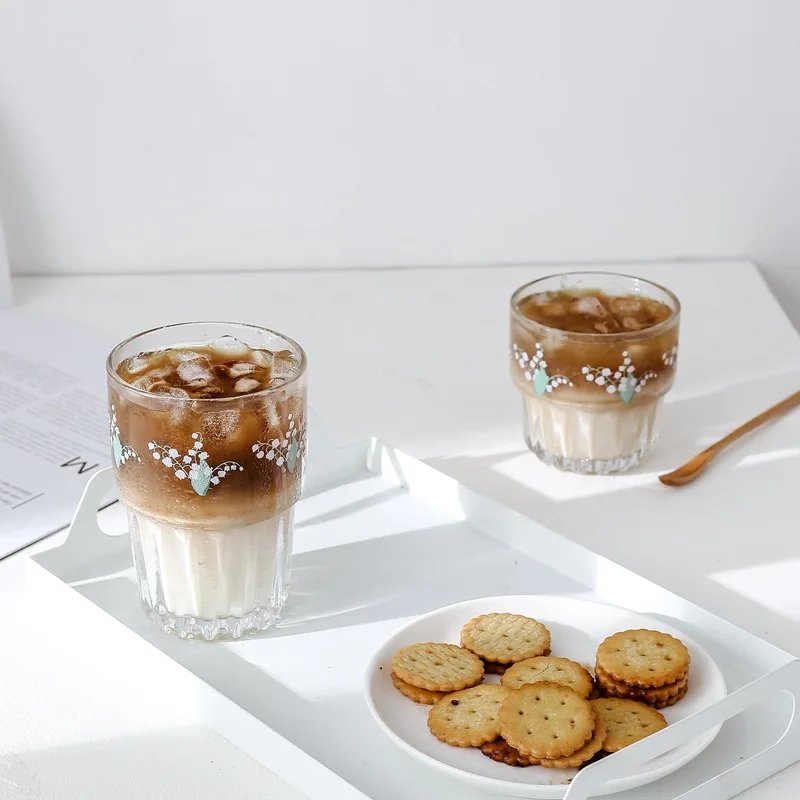 Цветочная чашка с ландышами кофейная в Корейском стиле Ins Wind Ice стеклянная для