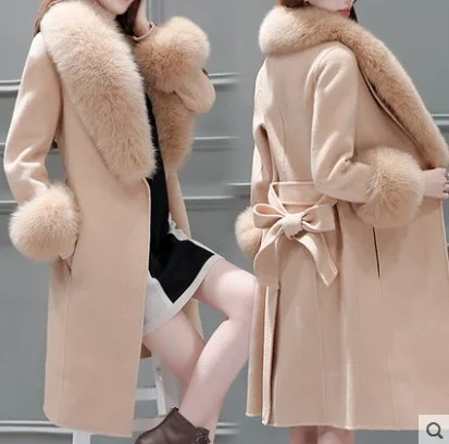 Woolen Coat Women's Middle Long Korean Version 2021 Winter Clothes with Thin Waist and Fashionable Large Wool Fur Belt Luxury