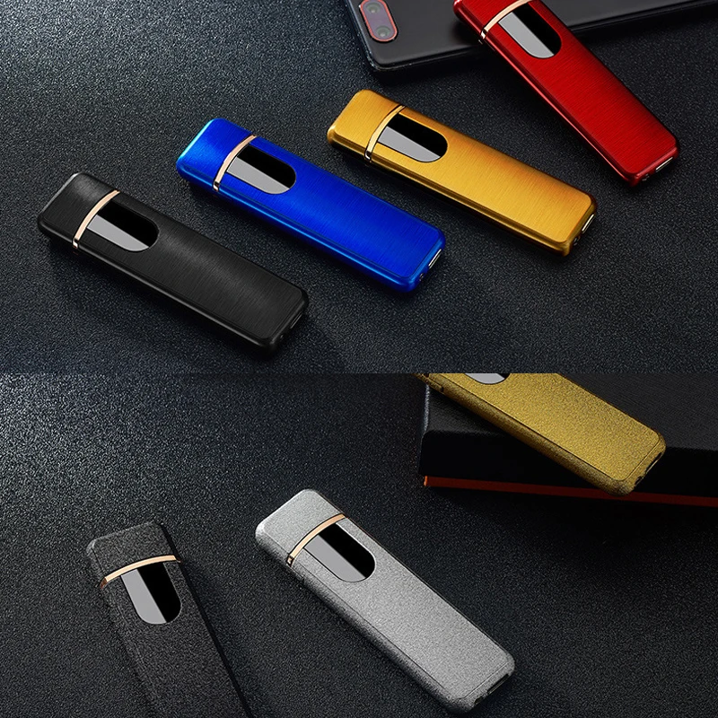 Перезаряжаемая электрическая зажигалка Usb ветрозащитная металлическая подарки