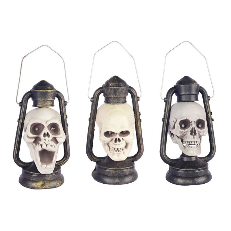 

Halloween Scary LED Skull Lantern Glowing Flashing Eyes Creepy Hanging Oil Lamp Ornament Haunted House Home Party Decor