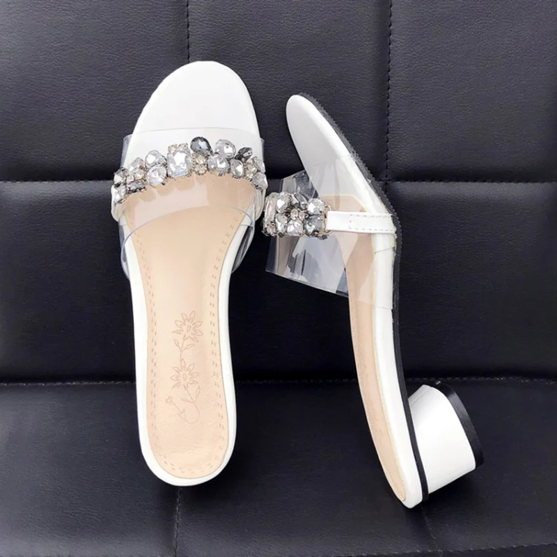 Удобные тапочки на низком каблуке женские модные роскошные сандалии стразы