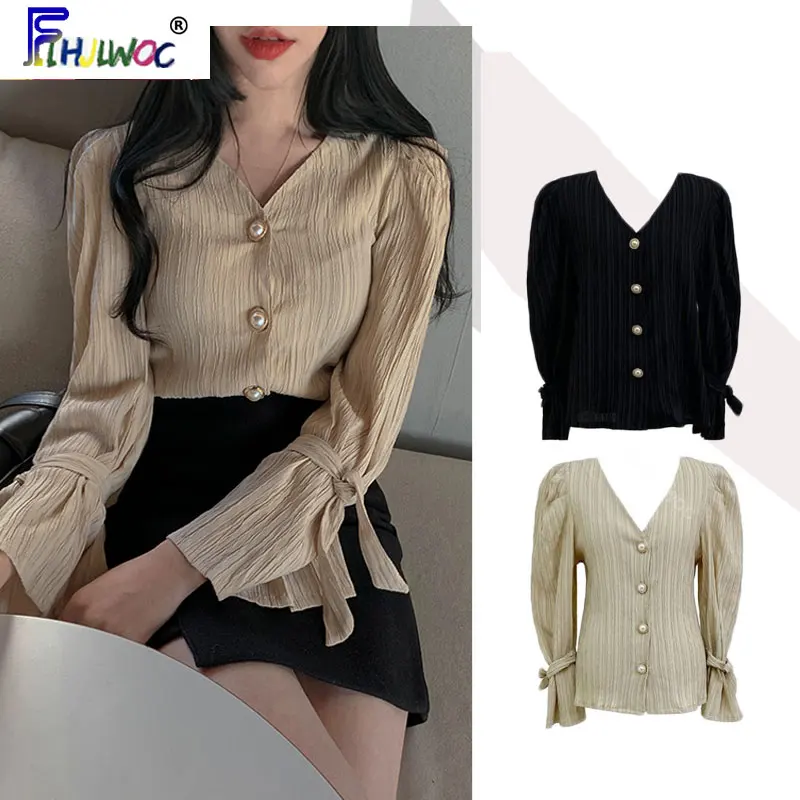 Женские топы с V образным вырезом Популярная Дамская блузка в Корейском стиле