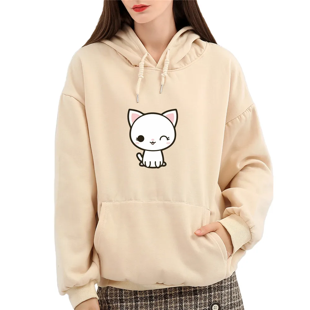 

Basic Hoodies for Women with Cat Cute Pullover Cotton Oversized Sweatshirt Women Hooded Jacket 90s Ulzzang Hoody Girl Clothes