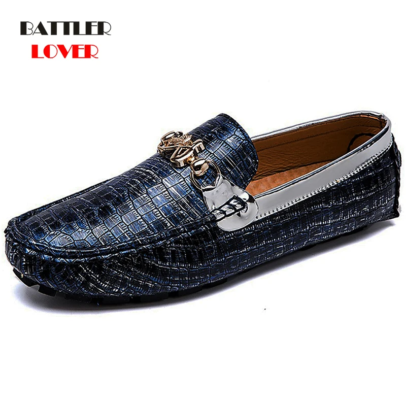 

Crocodile Leather Loafers For Men 2021 Moccasin Style Flat Driving Casual Shoes Male Fashion Slip On Footwear Plus Size 38-48