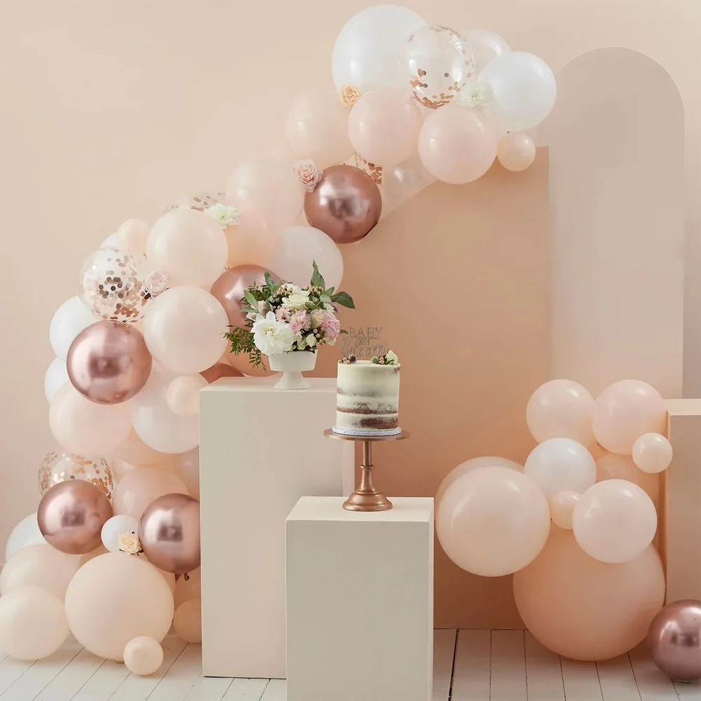 

75pcs Rose Gold Confetti Balloon Arch Decoration Macaron Orange White Balloons For Baby Shower Girl Birthday Wedding Party Decor