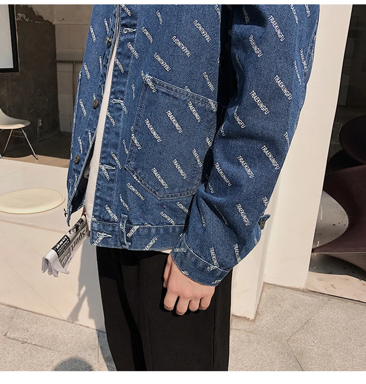 

Harajuku Casual Stamp Letter Vintage blue Denim Jacket Coat Boyfriend hiphop Sweatshirt sudadera Streetwear rapper oversize plus