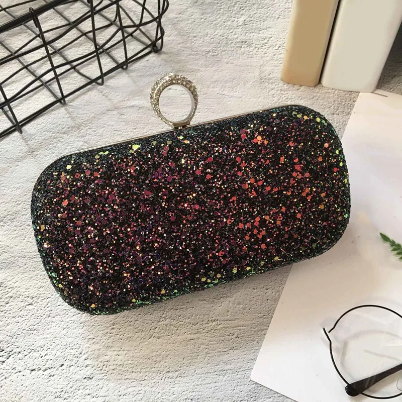 Женская элегантная сумочка с блестящим замком и застежкой цепочкой (черный)