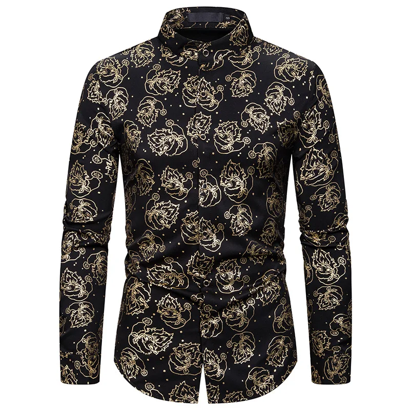 Блестящая золотая рубашка с принтом Санта Клауса и фольги мужская Тонкая