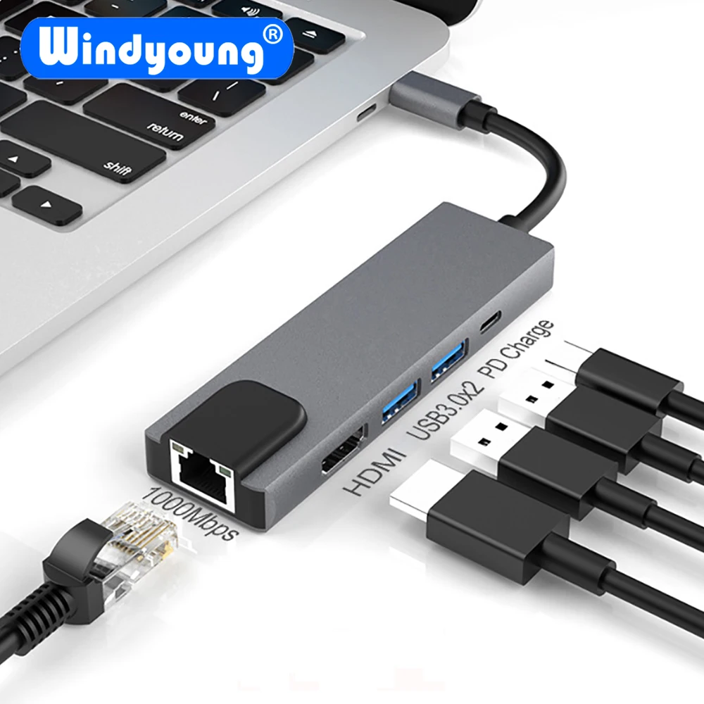 

USB Type C Hub Hdmi 4K USB C Hub to Gigabit Ethernet Rj45 Lan USB 3.0 Adapter for Macbook Air Pro Thunderbolt 3 USB-C Charger PD