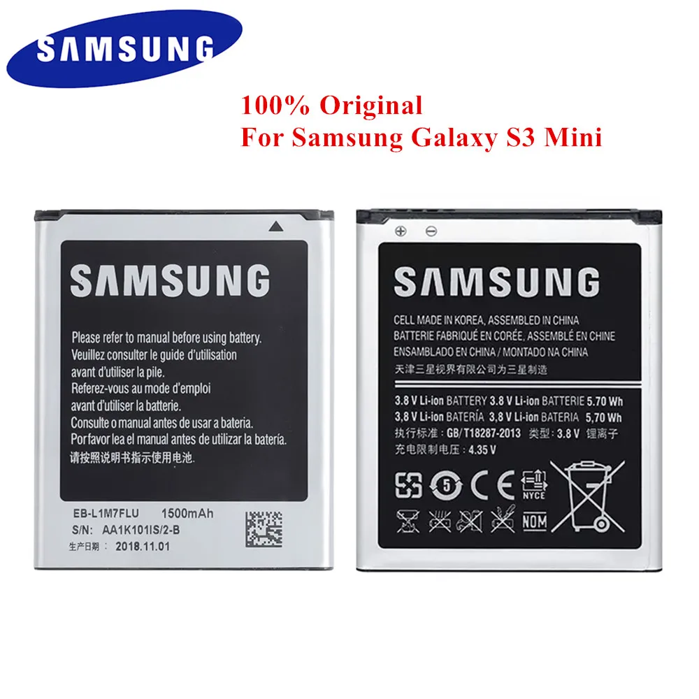 100% Оригинальная Аккумуляторная батарея для Samsung Galaxy S3 Mini EB F1M7FLU i8200 i8190 S7562 G313 i8190N