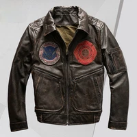 world war ii genuine leather flight suit leather mens factory direct supply embroidery washed distressed cowhide leather jacket