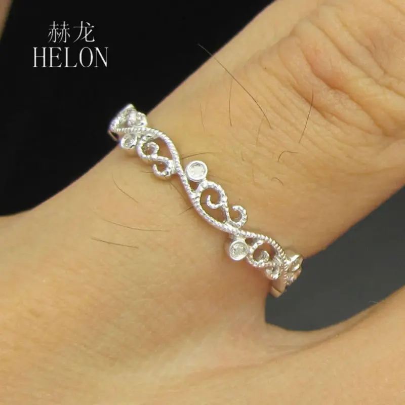 HELON стерлингового серебра 925 Круглый Природные Алмазы Обручальное кольцо для