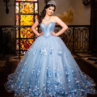 sky blue princess quinceanera dress 2022 sweetheart appliques flowers birthday party sweet 16 gown vestidos de 15 a%c3%b1os corset